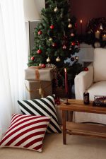 Christmas Stripes | Red Woven Square Decorative Throw Pillow Cover - Image 5