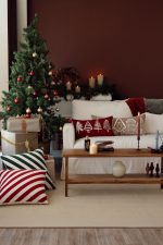 Christmas Trees | Red Woven Lumbar Decorative Throw Pillow Cover - Image 3