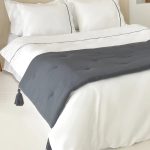 Loom Bed Runner & Pillow Covers | Set of 3 | Dark Gray Linen Blend Bedset - Image 2