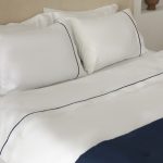 Lusso | 100% Cotton Sateen Navy Blue Pipping Queen Size White Duvet Cover Set - Image 4