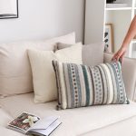 Nomad | Teal Blue Woven Linen Striped Lumbar 16''x24'' Throw Pillow Cover - Image 2