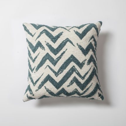 Havana | Teal Blue Geometric Chevron Textured Woven Square 18''x18'' Throw Pillow Cover