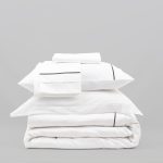 Lusso | 100% Cotton Sateen Dark Gray Pipping Queen Size White Duvet Cover Set