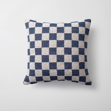 Mojo | Navy Blue Boucle Woven Checkered Square 18''x18'' Throw Pillow Cover