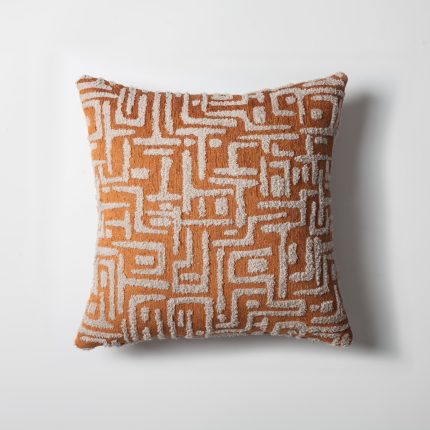 Gilda | Burnt Orange Mid-Century Modern Geometric Textured Woven Square 18''x18'' Throw Pillow Cover