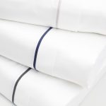 Lusso | 100% Cotton Sateen Taupe Pipping Queen Size White Duvet Cover Set - Image 3