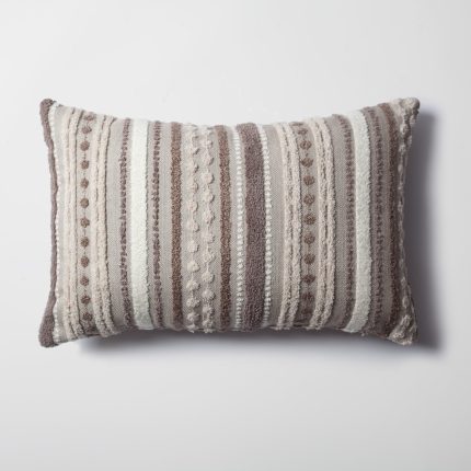 Nomad | Neutral Woven Linen Striped Lumbar 16''x24'' Throw Pillow Cover
