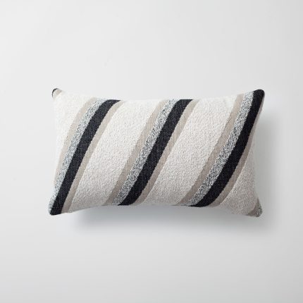 Oblique | Black and White Striped Boucle Textured Lumbar 12''x20'' Throw Pillow Cover