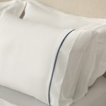 Lusso | 100% Cotton Sateen Navy Blue Pipping Queen Size White Duvet Cover Set - Image 5