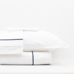 Lusso | 100% Cotton Sateen Navy Blue Pipping Queen Size White Duvet Cover Set - Image 6