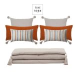 Loom Bed Runner & Pillow Covers | Set of 7 | Taupe Burnt Orange Cozy Capri Bedset