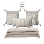 Loom Bed Runner & Pillow Covers | Set of 7 | Taupe White Gilda Sense Bedset