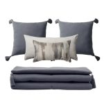 Loom Bed Runner & Pillow Covers | Set of 5 | Dark Gray Pastel Bedset