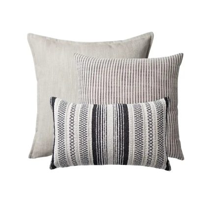Porto & Gobi | Set of 3 | Black and White Striped Throw Pillow Covers